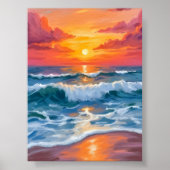 Molten Horizon | Ocean Waves Sunset Watercolor Poster (Vorne)