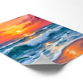 Molten Horizon | Ocean Waves Sunset Watercolor Poster (Ecke)