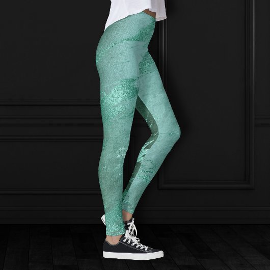 Molten Jade | Smarald Green Luxury Marble Leggings
