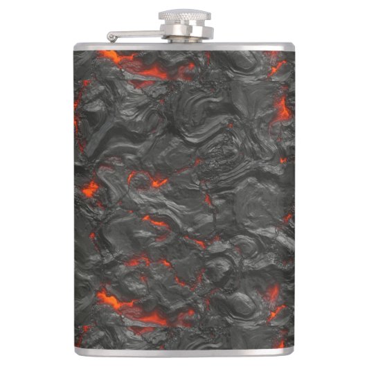 Molten Lava Vulkan schwarz und rot Flachmann (Vorderseite)