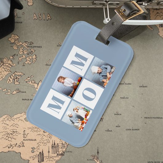 Mom 3 Photo Collage Dusty Blue Gepäckanhänger