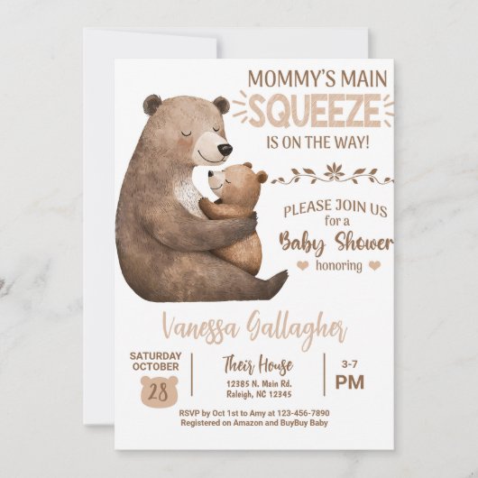 Mom and baby bear baby shower invitation. einladung (Vorderseite)