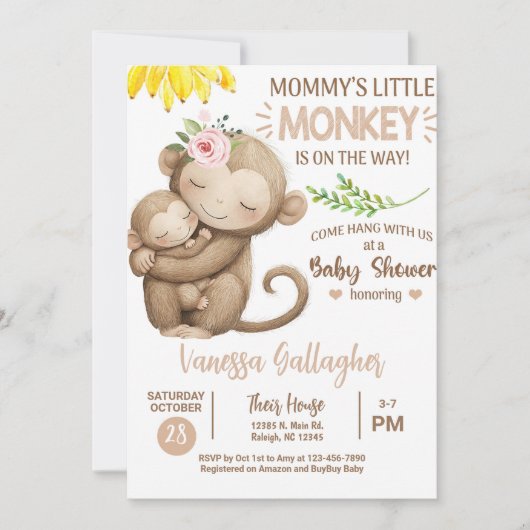 Mom and baby monkey baby shower invitation. einladung (Vorderseite)