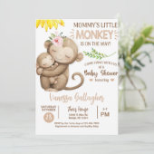 Mom and baby monkey baby shower invitation. einladung (Stehend Vorderseite)