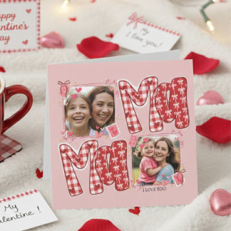 Mom and Child Photo Valentines Red Plaid Love Karte