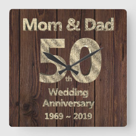 Mom and Dad 50th Wedding Anniversary 2019 Quadratische Wanduhr