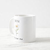 Mom April Birth Flower with Kids Names Kaffeetasse (Vorderseite Links)