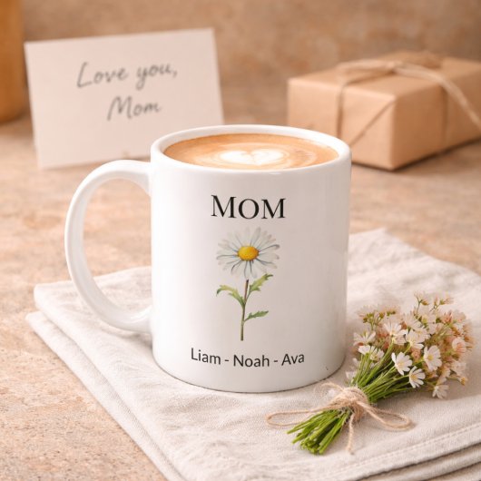 Mom April Birth Flower with Kids Names Kaffeetasse