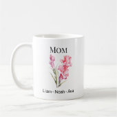 Mom August Birth Flower with Kids Names Kaffeetasse (Links)