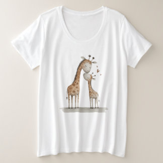 Mom & Baby Giraffe Cute Illustration Große Größe T-Shirt