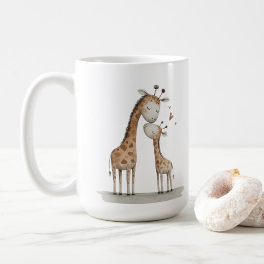 Mom & Baby Giraffe Cute Illustration Kaffeetasse (Mit Donut)