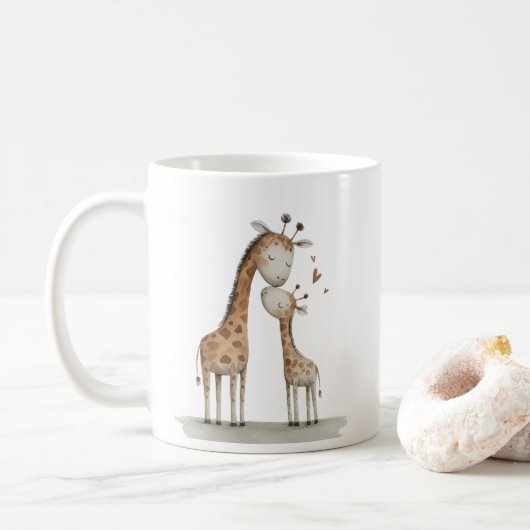 Mom & Baby Giraffe Cute Illustration Kaffeetasse (Mit Donut)
