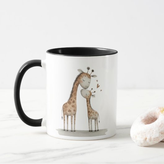 Mom & Baby Giraffe Cute Illustration Tasse (Mit Donut)