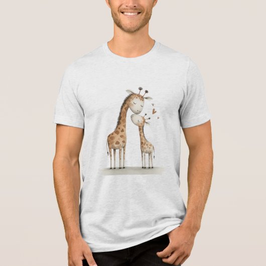 Mom & Baby Giraffe Cute Illustration Tri-Blend Shirt (Vorderseite)