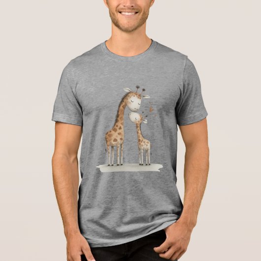 Mom & Baby Giraffe Cute Illustration Tri-Blend Shirt (Vorderseite)
