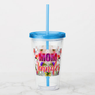 'Mom-Boss-Fire' – Diseño floral en cubos  Acryltrinkbecher