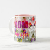 'Mom-Boss-Fire' – Diseño floral en cubos  Zweifarbige Tasse (Vorderseite Links)