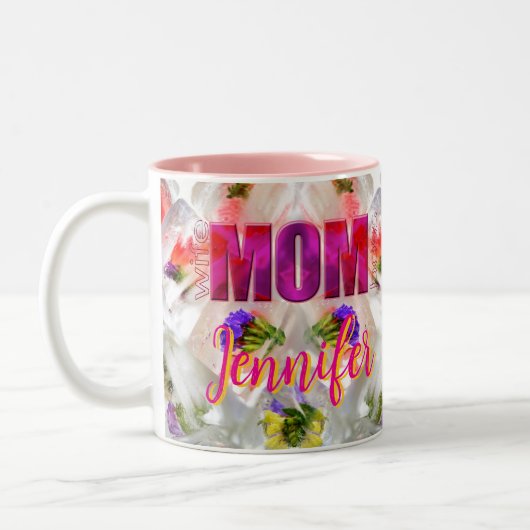 'Mom-Boss-Fire' – Diseño floral en cubos Zweifarbige Tasse (Links)