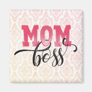 MOM BOSS - Stylischer Rosa Muttertagsmagnet Magnet