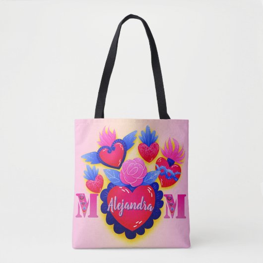 Mom corazones mexicanos Nombre editable Tasche (Vorderseite)