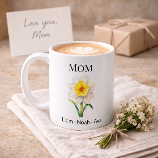 Mom December Birth Flower with Kids Names Kaffeetasse