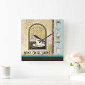 Mom Deja Brew Coffee Art Stacked Cups Mug Caffeine Quadratische Wanduhr (Zuhause)