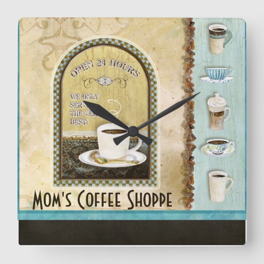 Mom Deja Brew Coffee Art Stacked Cups Mug Caffeine Quadratische Wanduhr (Vorderseite)