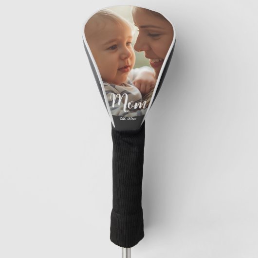 Mom Est. year Modern Bold Script Golf Head Cover Headcover (Vorderseite)