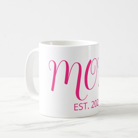 Mom Established Big Script New Mom Gift Kaffeetasse (Vorderseite Links)