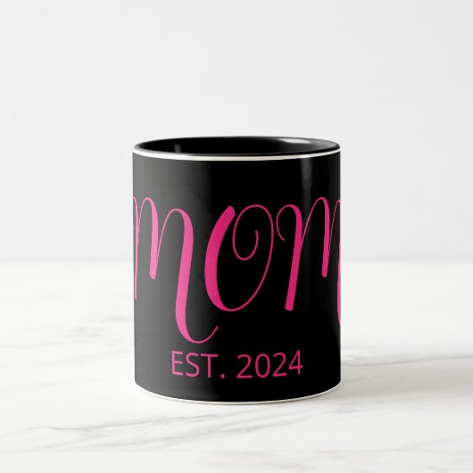 Mom Established Big Script New Mom Gift Zweifarbige Tasse (Mittel)