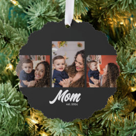 Mom Established Black 3 Photos Ornament Karte