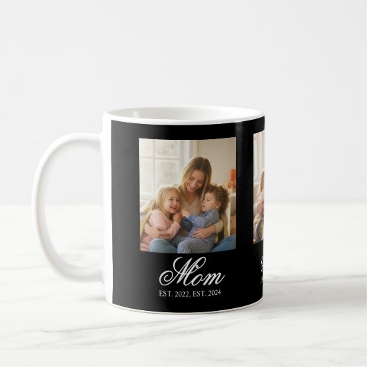 Mom Established Black Elegant Script 3 Photo Kaffeetasse (Links)