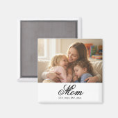 Mom Established Black Elegant Script Photo Magnet (Vorderseite/Rückseite)