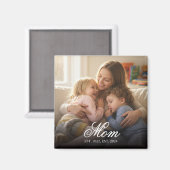 Mom Established Black Elegant Script Photo Magnet (Vorderseite/Rückseite)