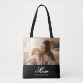 Mom Established Black Elegant Script Photo Tasche (Vorderseite)