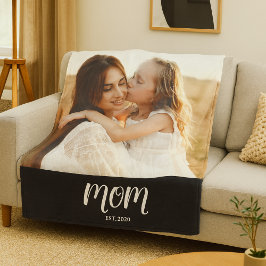 Mom Established Black Modern Script Foto Fleecedecke
