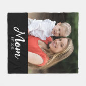 Mom Established Black Modern Script Photo  Fleecedecke (Vorderseite (Horizontal))