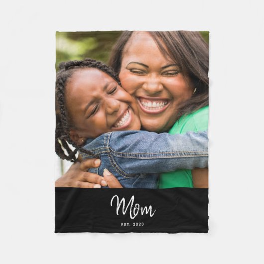 Mom Established Black Modern Script Photo  Fleecedecke (Vorderseite)