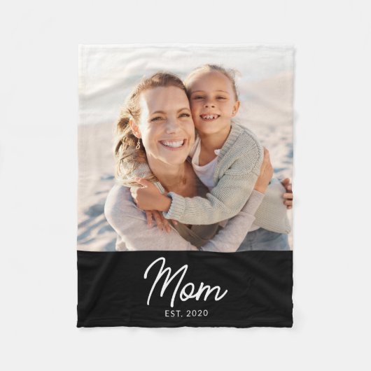 Mom Established Black Modern Script Photo Fleecedecke (Vorderseite)