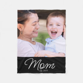 Mom Established Black Modern Script Photo Fleecedecke