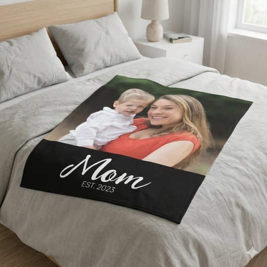 Mom Established Black Modern Script Photo  Fleecedecke