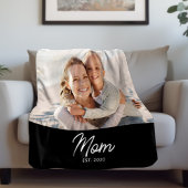 Mom Established Black Modern Script Photo Fleecedecke
