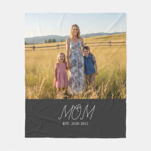 Mom Established Black Modern Script Photo  Fleecedecke (Vorderseite)