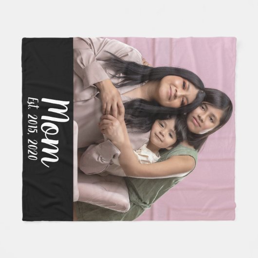 Mom Established Black Modern Script Photo Fleecedecke (Vorderseite (Horizontal))