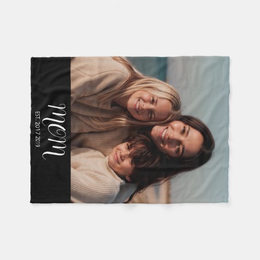 Mom Established Black Modern Script Photo Fleecedecke (Vorderseite (Horizontal))