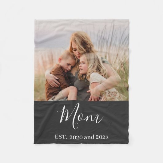 Mom Established Black Modern Script Photo  Fleecedecke (Vorderseite)