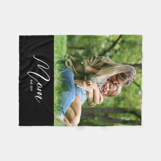 Mom Established Black Modern Script Photo Fleecedecke (Vorderseite (Horizontal))