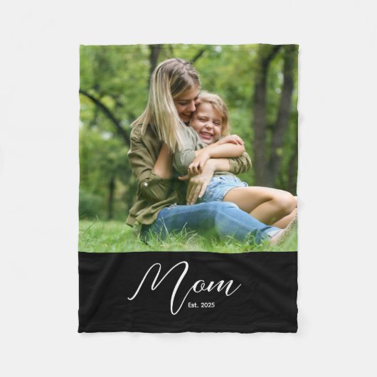 Mom Established Black Modern Script Photo Fleecedecke (Vorderseite)