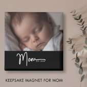 Mom Established Black Modern Script Photo Gift Magnet