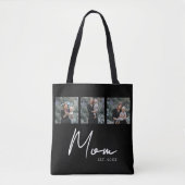Mom Established Black Modern Script Photo Tote Bag Tasche (Vorderseite)
